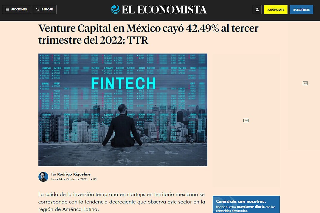 Venture Capital en Mxico cay 42.49% al tercer trimestre del 2022: TTR